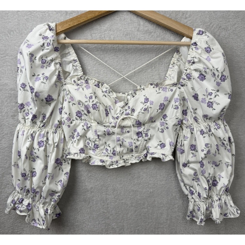 For Love & Lemons Leslie Blouse Floral Corset Top Milkmaid Cottagecore Ren Fair
